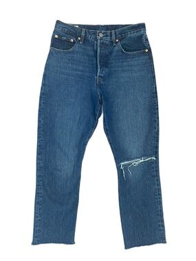 Levi 501 High Waist Cropped Jeans with Distressed Knee Size 29